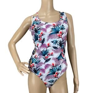 New Alyned One Piece Double Strap Criss Cross Lace Up Cut Out Padded Swimsuit M